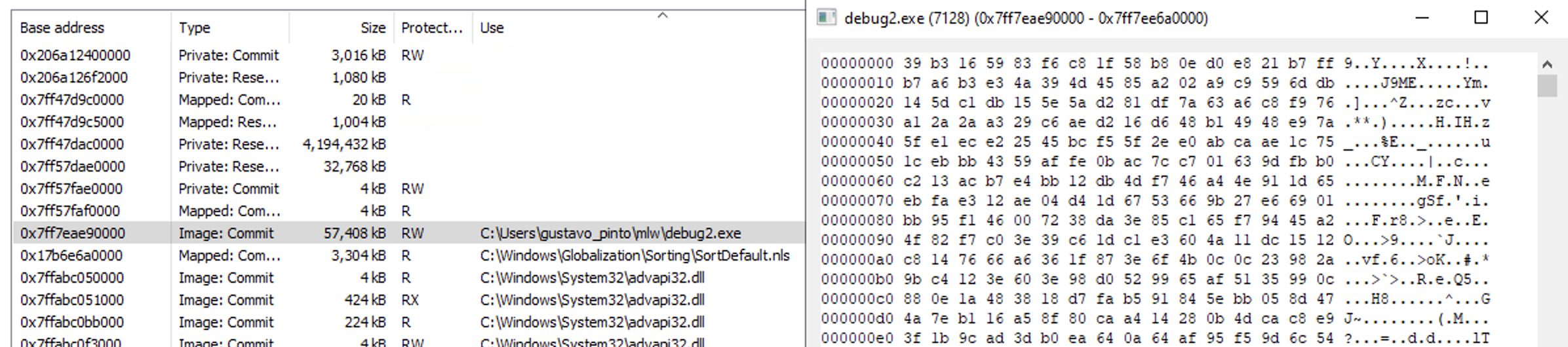 Sleeping state: single flat RW region containing RC4-encrypted image bytes